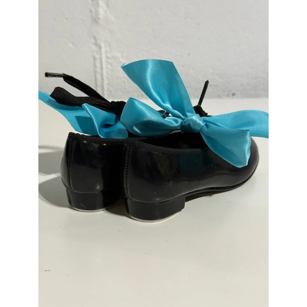 ABT American Ballet Theatre Kids Spotlights Tap Shoes Black Patent Blue Ribbon